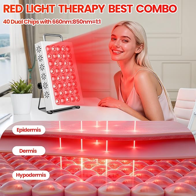 AearKing Red Light Therapy for Face and Body, 660nm & 850nm Near Infrared Red Light Therapy Panel with Adjustable Stand, Portable Dual Chip LED Red Light Therapy Lamp with Timer & 5 Brightness Levels AearKing