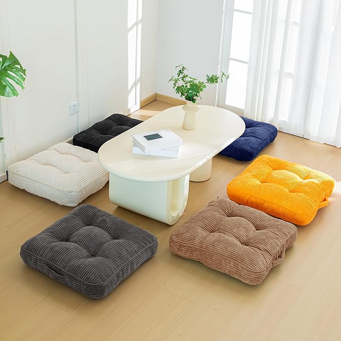 Washable Floor Pillow Cushion for Adults, Meditation Cushion Pillow, Large Square Floor Sitting, Removable Tufted Corduroy Cover, for Tatami Living Room or Yoga, 22x22 Inch, 2Pack, Machine Washable - Bloomnest