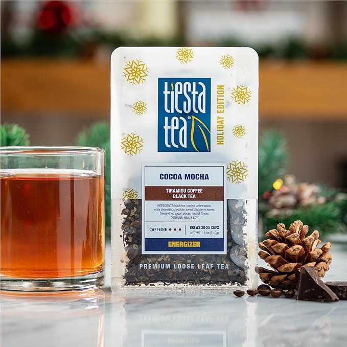 Tiesta Tea Cocoa Mocha, Premium Loose Leaf, Tiramisu Coffee Black Tea, Chocolate and Roasted Coffee, High Caffeinated Blend, Holiday, Hot or Iced Brews, Up to 25 Cups, 1.8 Ounce Resealable Pouch - Bloomnest