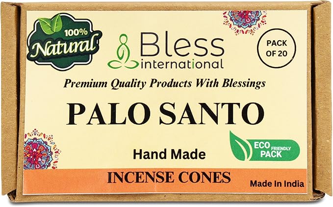 Bless International Palo Santo 100%-Natural-Incense-Cones Handmade-Hand-Dipped Organic-Chemicals-Free for-Purification-Relaxation-Positivity-Yoga-Meditation The-Best-scents (20 Count)