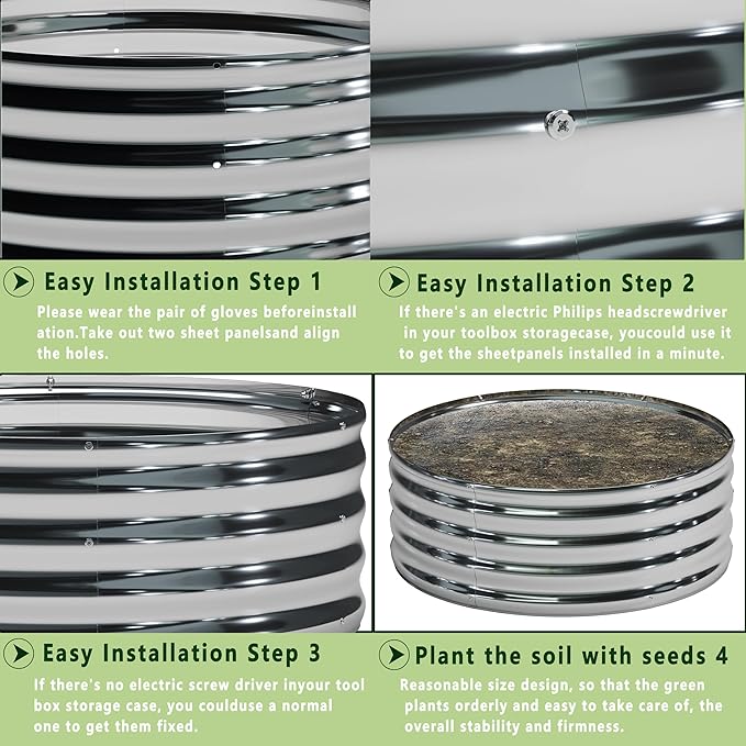 3PCS 4x4x1FT Galvanized Raised Garden Bed Kit,Vegetable Boxes-Round Metal Flower Box,Large Planter Raised Beds Outdoor Garden for Planting,Fruit,Herb-Sliver - Bloomnest