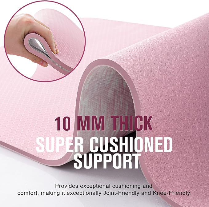 UMINEUX Extra Thick Yoga Mat, 2/5 Inch (10MM), Natural Rubber and TPE Non Slip Yoga Mats with Strap for Women Men, Eco Friendly Exercise Mat for Yoga, Pilates and Home Workout - Bloomnest