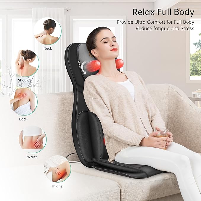 Snailax Neck Back Massager with Heat, Full Body Massage Chair Pad, Adjustable Compression, Rolling, Shiatsu Massage Seat Cushion, Chair Massagers,Gifts for Women, Man (Upgrade) - Bloomnest