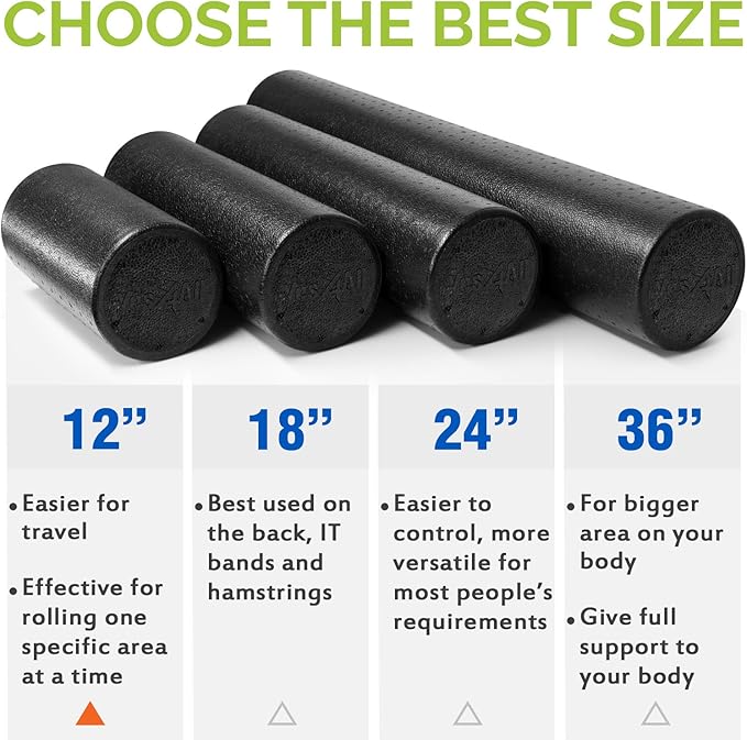 Yes4All High-Density EPP Round Back Roller Foam, Exercise Foam Roller for Yoga, Pilates & Stretching - 12, 18, 24, 36 inch - Bloomnest