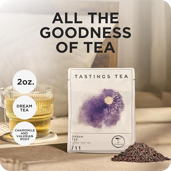 Tastings Tea Dream Loose Leaf, 1.2 oz | Calm Herbal Sleep Blend with Chamomile, Valerian & Lemon Grass | Natural Antioxidants for Wellness & Bed | Small Batch & Sustainably Sourced | Resealable Pouch - Bloomnest