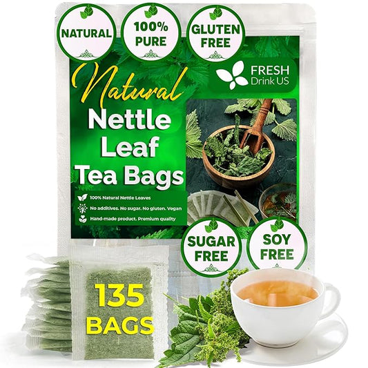 FreshDrinkUS, Premium 135 Nettle Leaf Tea Bags, 100% Natural & Pure, Stinging Nettle Leaf Tea, Nettle Leaf Tea, Burn Nettle, Stinging Nettle, Nettle Tea, Stinger Tea, No Sugar/ Caffeine & Gluten, Vegan - Bloomnest