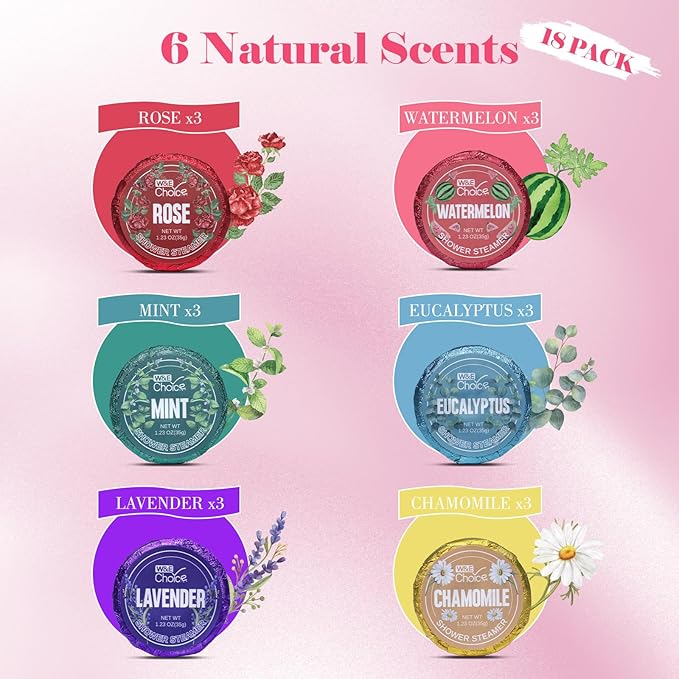 W&E Choice Shower Steamers Aromatherapy 18 Pcs- Shower Bombs with Natural Essential Oils for Daily Relaxation & Stress Relief, Gift for Women & Men, Mom, Teen - Bloomnest