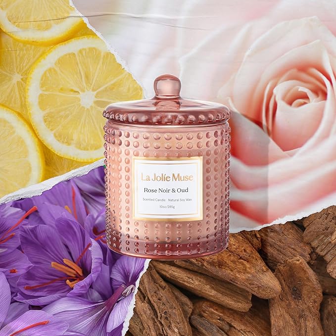 LA JOLIE MUSE Rose Noir & Oud Scented Candle – Lemon, Rose & Oud | 10 oz Natural Soy Wax | 55 Hours Clean Burn | Gift-Ready for Hosts & Gatherings | Elegant Home Décor - Bloomnest