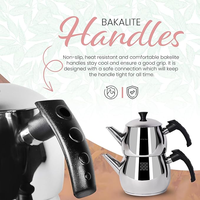 Serenk Modernist Stainless Steel Teapot | 1 L Top, 1.5 L Base, Induction Ready, Mirror Finish, Cool-Touch Handles, Elegant, Durable, Dishwasher Safe - Bloomnest