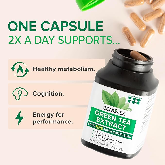Zenwise Health Green Tea Extract Capsules for Men & Women - EGCG Supplement with Green Coffee Bean Extract Boosts Energy & Memory - Immune Support for Skin, Brain & Hearth Health - Vegan - 120 Count - Bloomnest