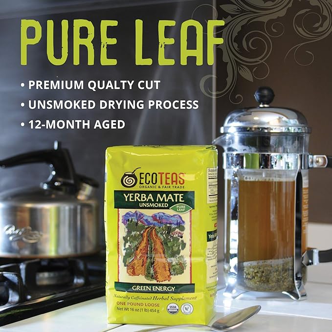 ECOTEAS Organic Yerba Mate Loose Leaf Tea – Natural Energy & Detox Herbal Tea – Coffee Alternative - Kosher, Non-GMO, Gluten-Free - Unsmoked Pure Leaf from Argentina, 1 lb (Pack of 1) - Bloomnest
