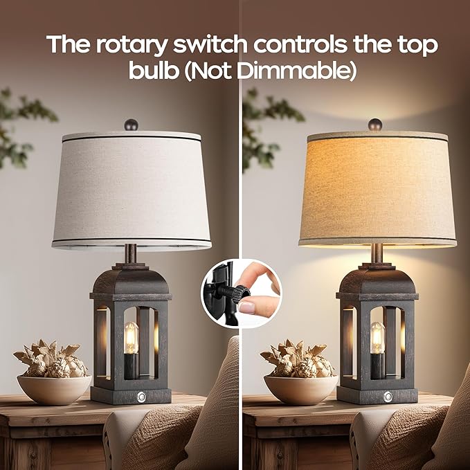 QiMH Table Lamp for Living Room, Farmhouse Lamps with USB A+C and Nightlight, 26" Rustic Bedside Lamps with 3-Way Dimmable Touch Control, Nightstand Lamp for Bedroom, Bronze, 1 Pack - Bloomnest