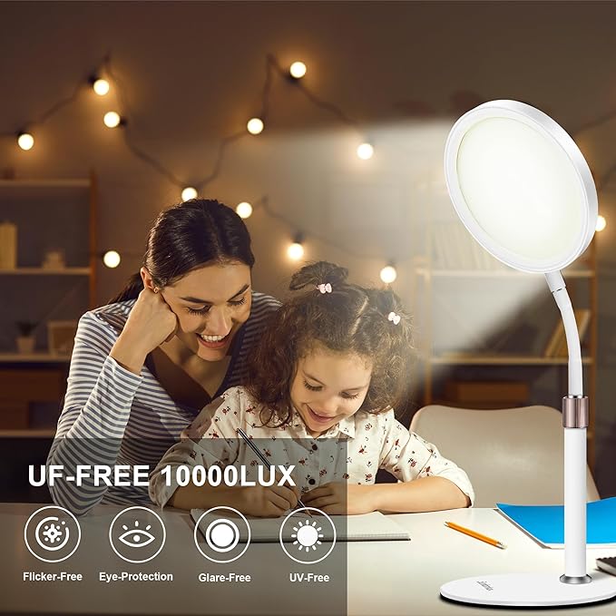 Light Therapy Lamp, UV-Free 10000 Lux Therapy Light with 3 Color Temperature Modes & Adjustable Brightness & Timer, Happy Therapy Lamp for Lift Mood - Bloomnest