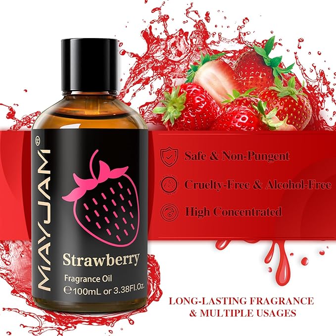 MAYJAM 100ML/3.38FL.OZ Strawberry Fragrance Oils with Glass Dropper, Essential Oils for Diffusers for Home, Long Lasting Scented Oils for Diffusers Soap Candle Making - Bloomnest