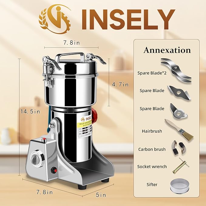 750g Grain Mill, flour mill grinder for home, Electric Stainless Steel Grain Grinder for Wheat, Spices, coffee,Corn and Other Dry Food Grinders for Kitchen - Bloomnest
