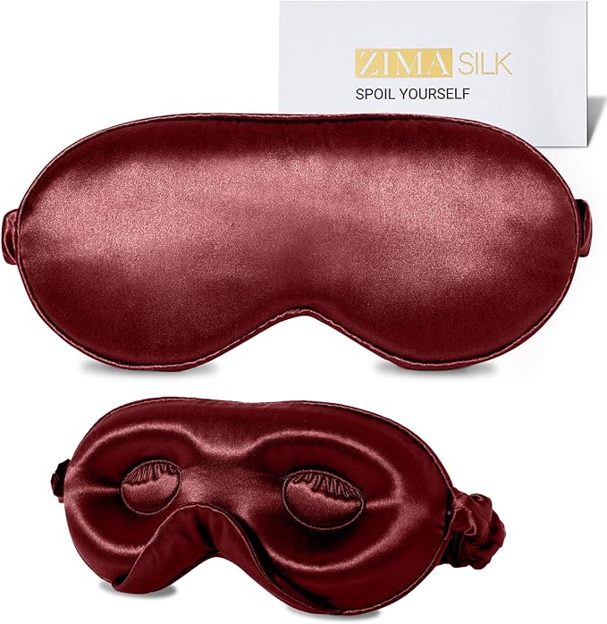 ZIMASILK Adjustable 22 Momme 100% Mulberry Silk Sleep Mask, Upgraded 3D Contoured Cup Eye Mask for Sleeping, Super Soft & Breathable Blindfold, Blackout for Deep Sleeping (Burgundy) - Bloomnest