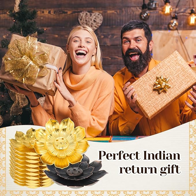 LemonRoad Diwali Gifts Bulk, Indian Return Gifts for Pooja, 100pcs Lotus Incense Holder with Incense Stick Tray, Indian Wedding Festival Yoga Spa Home Fragrance Decor (Gold and Black) - Bloomnest