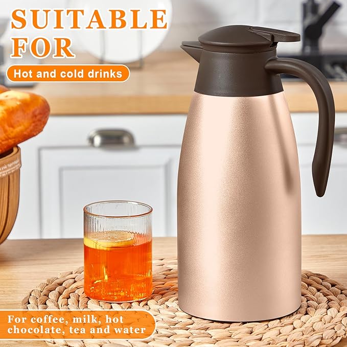 Norme 2 Pcs Thermal Coffee Carafe Insulated Stainless Steel Coffee Carafe for Hot Liquid Vacuum Thermal Pot Creamer Pitcher Dispenser with Brushes Keeping Hot Water Milk(Rose Gold) - Bloomnest