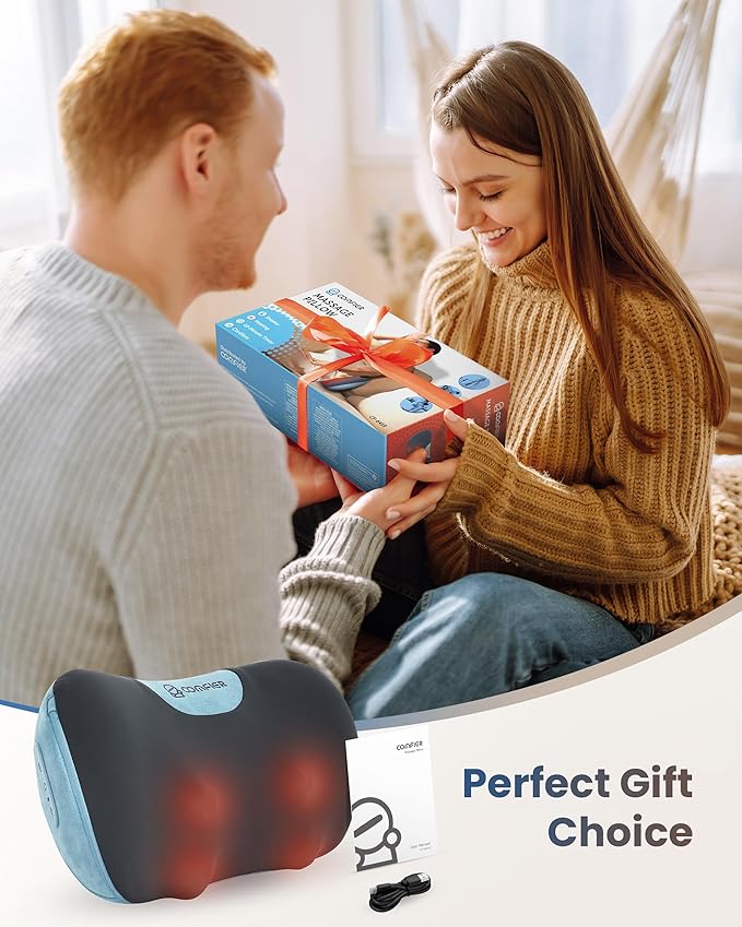 COMFIER Cordless Neck and Back Massager with Heat, Rechargable Massage Pillow for for Neck,Back & Shoulder,Deep Tissue Kneading Back Massager for Home Office,Gifts for Dad,Mom - Bloomnest