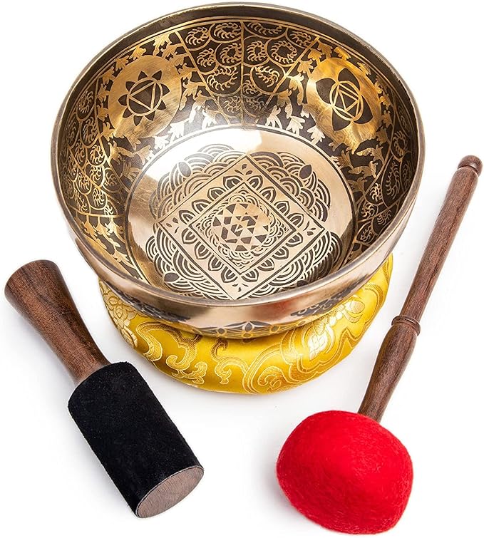 Large Tibetan Singing Bowl Set - 8.5" Master Healing Grade For Sound Bath Chakra 7 Metal Meditation Yoga By Himalayan Bazaar HimalayanBazaar
