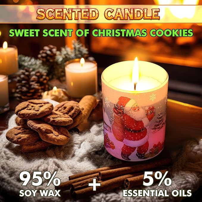 Merry Christmas Candle Jars, LED Xmas Scented Candles Can Change Into Multiple Colors, 7.6oz Soy Wax Fir Holiday Candles for Winter Small Merry Christmas Gifts(Santa Claus) - Bloomnest
