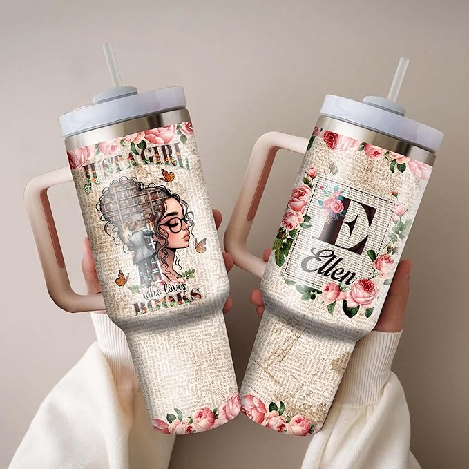 WAZONE Personalized Book Lovers Coffee 40 Oz Insulated Stainless Steel Tumblers with Handle and Straw Cups Custom Birthday Christmas Gifts for Bookholic Friends Besties Soul Sisters Brothers - Bloomnest