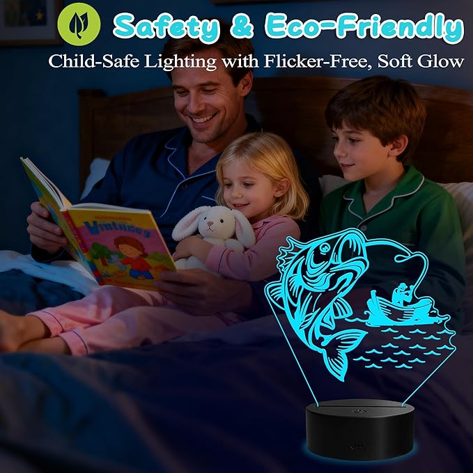 Fishing Night Light, Fishing Gifts, 3D Illusion Lamp with Remote Control, 16 RGB Colors, 4 Flashing Modes, Timer, Dimmable, Men Boy Room Decoration for Father's Day Holiday Birthday Christmas - Bloomnest