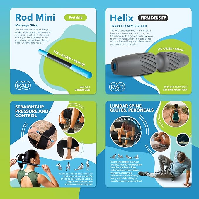 RAD Portable Travel Bundle – Compact Myofascial Release Massage Set, Travel-Friendly Muscle Recovery Tools - Includes Exercise Foam Roller, Massage Stick, and Peanut Ball - Bloomnest