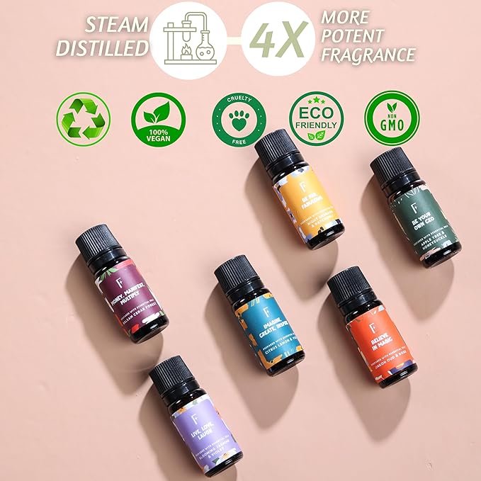 Folkulture Essential Oils for Diffusers | Oil Diffuser Essential Oil Set of 6 Fragrance Oil | Diffusers Oil Scents for Home | Fragrance Oil for Diffusers | Patchouli, Jasmine, Rose - Bloomnest