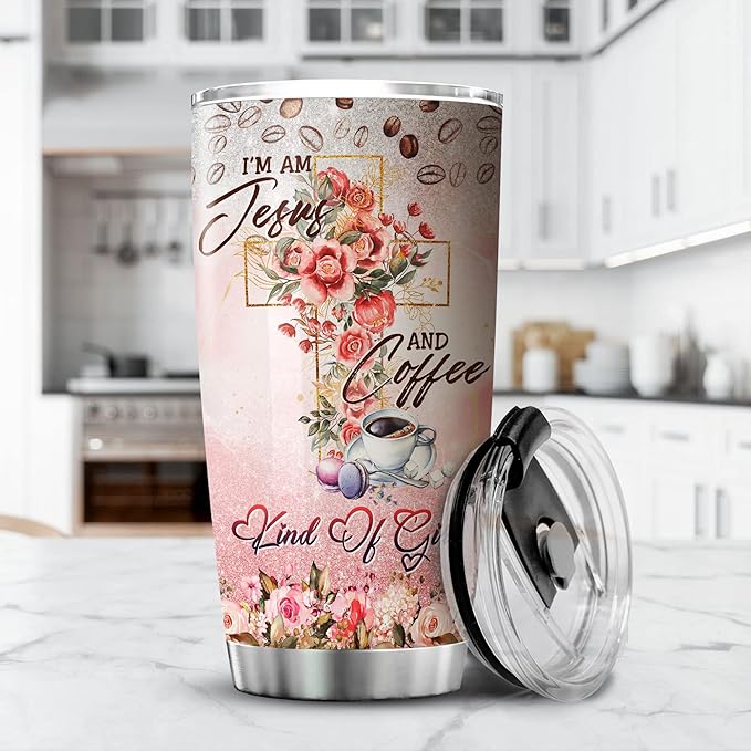 With Jesus In Her Heart And Coffee In Her Hand Insulated Stainless Steel Tumbler Flower Floral Christian Coffee Cup 20oz God Jesus Gifts For Women Religious Mug With Lid - Bloomnest