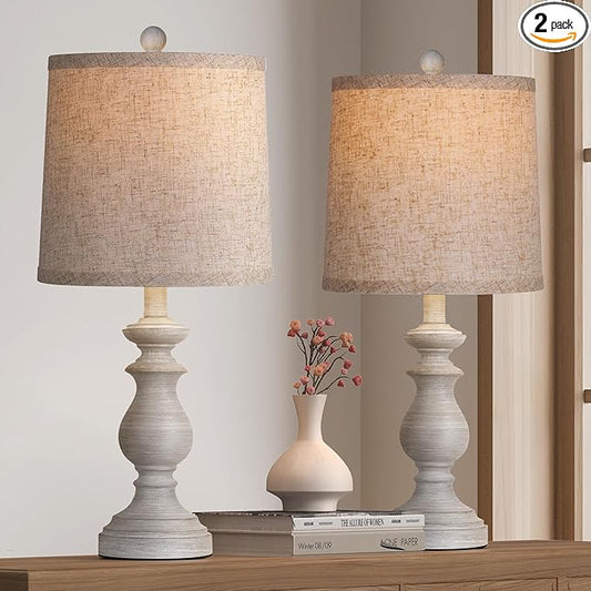 PARTPHONER Traditional Table Lamp Set of 2, Rustic Farmhouse Table Lamps for Living Room Bedroom, 22" Bedside Desk Lamps Vintage Nightstand Lamps with Linen Shades, Antique Grey - Bloomnest