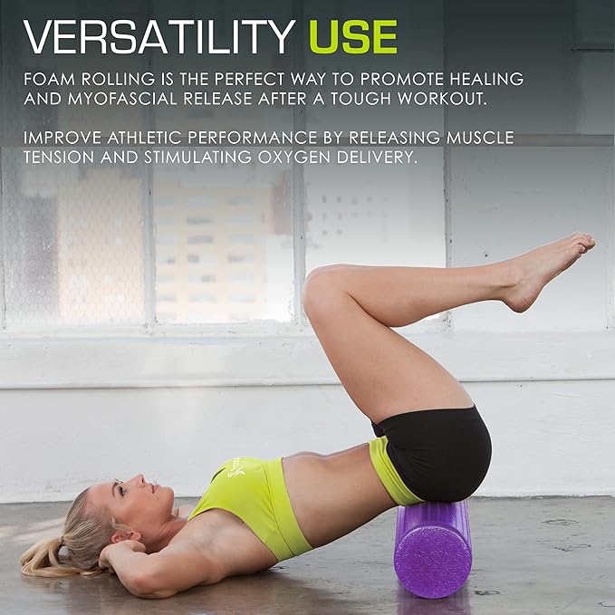 ProsourceFit High Density Foam Rollers 12 - inches Long, Firm Full Body Athletic Massage Tool for Back Stretching, Yoga, Pilates, Post Workout Muscle Recuperation, Black/Blue - Bloomnest