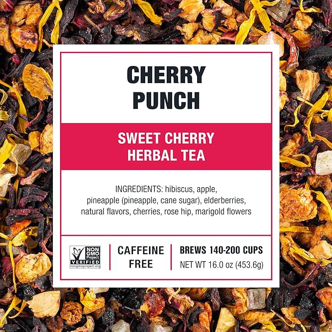 Tiesta Tea - Cherry Punch, Loose Leaf, Sweet Cherry Herbal Tea, Premium Blend, Non-Caffeinated Fruit Blend, Hot or Iced Up to 200 Cups, 16oz Resealable Pouch - Bloomnest