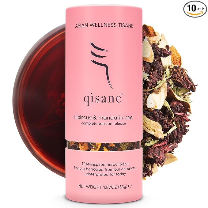 qìsane Organic Hibiscus Tea Bags with Mandarin Peel - Loose Leaf Hibiscus Tea, Organic Licorice Root, Cassia Seeds - Tangy Citrus Flavor to Help Support Strain and Tension - 10 sachets (~30 cups) - Bloomnest
