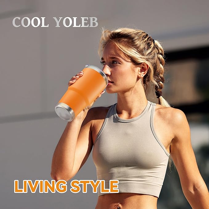 30 oz Tumbler with Lid Stainless Steel Tumblers Vacuum Insulated Cup Reusable Powder Coated Travel Mug Double Wall Leak Proof Portable Cups Keep Cold Drinks for 12 Hours, Orange, 1 Pack - Bloomnest
