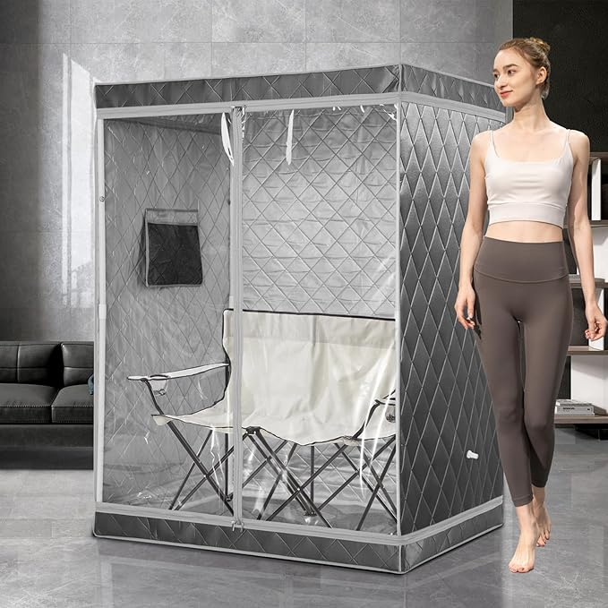 Full Size 2 Person Sauna Tent, Portable Steam Sauna Tent for Home, 1 or 2 Person Foldable Lightweight, Full Body Sauna Tent for Relaxation, Steamer Not Included, 2 Person Foldable Chair iDOTODO