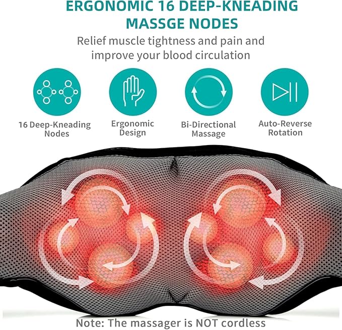 Nekteck Neck Massager for Pain Relief Deep Tissue, FSA Eligible Shiatsu Back Massager with Heating 3D Kneading Massage Pillow for Shoulder Leg Muscle, Office Home Car Use, HSA Eligible, Plug-in Use - Bloomnest