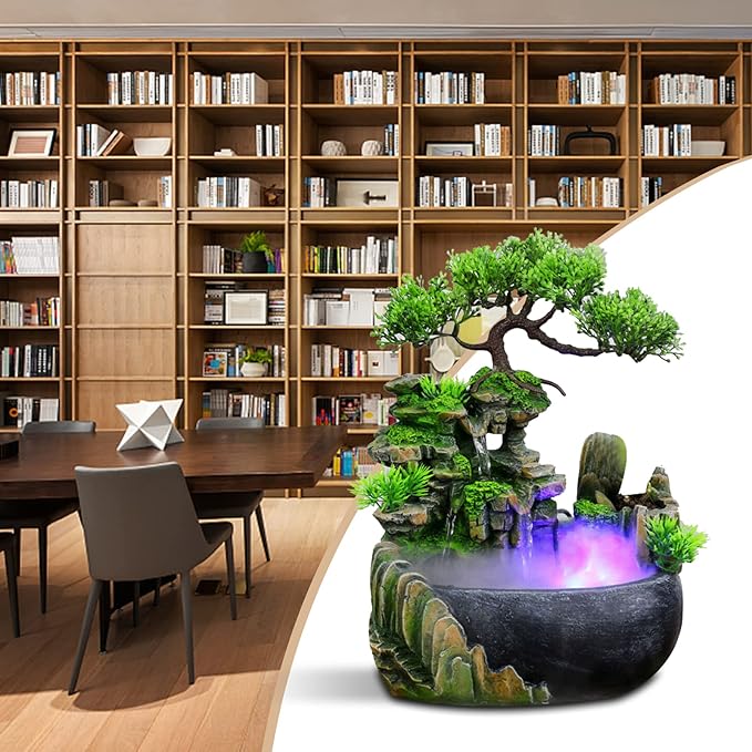 Water Fountain Rockery Waterfall Desktop Decor Mini Rockery FengShui Desktop Fountain Waterfall Ornament with LED for Home Office Bedroom - Bloomnest