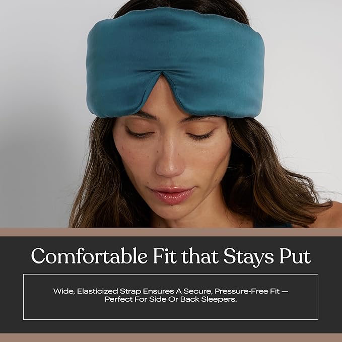 Silk Sleep Mask for Women - Mulberry Silk Eye Mask for Sleeping - Breathable, Washable, Light-Blocking – Piquant Teal, L - Bloomnest