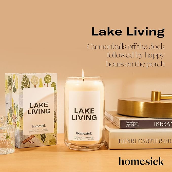 Homesick Scented Candles for Home (Lake Living) - 13.75 oz Long-Lasting Soy Wax Blend Jar Candle Gifts for Women & Men, 60-80 Hours Burn Time - Notes of Fresh Mineral Springs, Water Lotus & Pine - Bloomnest