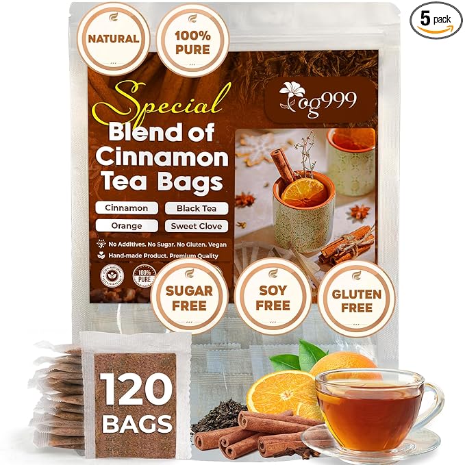 TOG999, 120 Tea Bags – Special Blend of Cinnamon, Black Tea, Orange Peel and Cloves, 100% Natural Ingredients, Hand-made Blend Herbal Tea. Eco-conscious Tea Bags. No Sugar, No Caffeine, No Gluten, Vegan. - Bloomnest