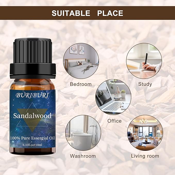 BURIBURI Sandalwood Oil Essential and Vanilla Essential Oil Gift Set, 100% Pure, Undiluted, Natural, Organic Aromatherapy Essential Oils 10ML BURIBURI