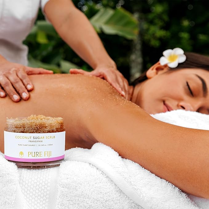 Pure Fiji Coconut Sugar Body Scrub, Frangipani (10.14 Oz /300ml) - Bloomnest