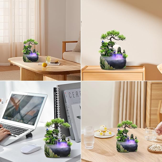 Free 10 PCS Crystal & CYLLYKGIFT Crystal Energy Guard & Tabletop Bonsai Tree Fountain - with LED Lights, Rock Waterfall, Misting Natural Crystals - Bloomnest