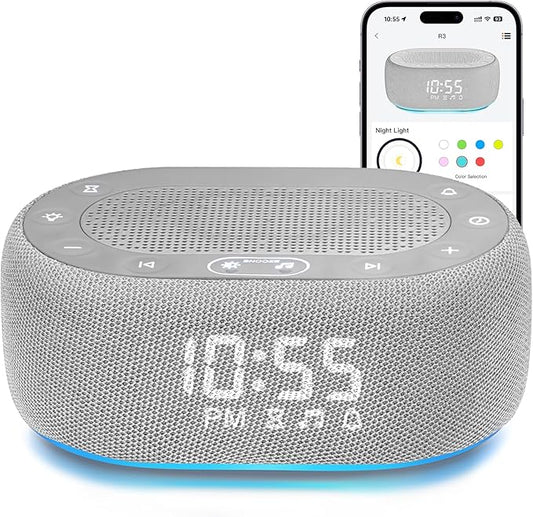 1Mii White Noise Sound Machine for Sleep, Pink Noise Machines for Baby Adults Sleeping, 18 Soothing Sounds with 7-Color Night Light, Timer, Alarm Clock, 16 Volume Levels, Remote App Control - Grey - Bloomnest