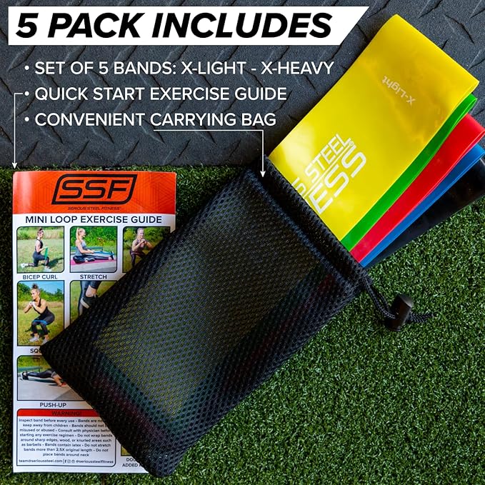 Serious Steel Fitness Mini Resistance Loop Bands | Rehab and Prehab Stretch Bands | 12" Exercise Workout Bands (Sets of 5 Pack and Sets of 10 Pack Trainer Options Available!) - Bloomnest