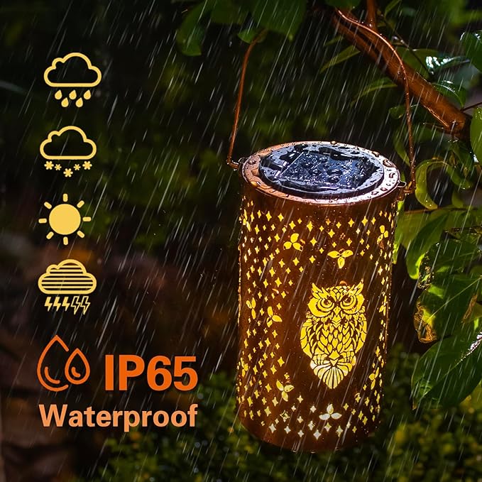 Owl Solar Lanterns Outdoor Waterproof Hanging Solar Lights Owl Gifts for Women Men Metal Decorative LED Owl Lanterns for Garden Decor,Yard,Patio,Lawn,Tabletop,Pathway,Landscape - Bloomnest