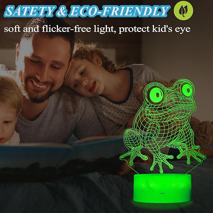Cute Frog Night Light, Frog Gifts, Frog 3D Illusion Lamp with RGB 16 Colors Changing, Remote Control, Dimmable, Kids Room Decoration Baby's Light Room Decor Children Gifts - Bloomnest
