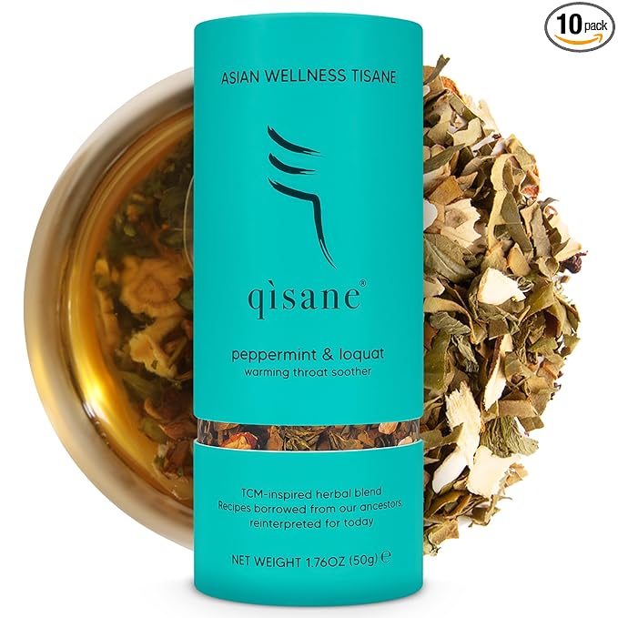 qìsane Organic Peppermint Tea Bags with Loquat Leaves - Whole Organic Peppermint Leaves, Loquat, Ginger & Balloon Flower Roots - Herbal Tea for Cough Support & Easy Breathing - 10 sachets (~30 cups) - Bloomnest