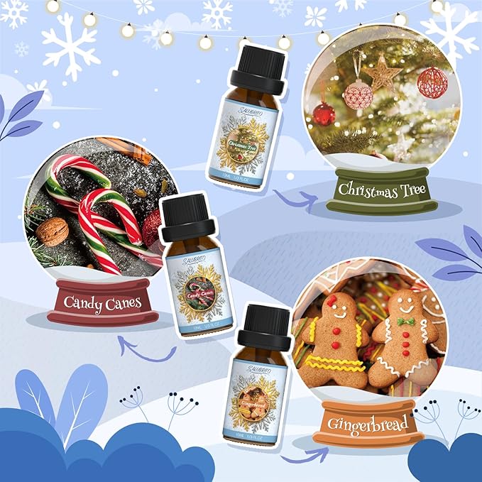 SALUBRITO Winter Fragrance Oils Set, Holiday Essential Oils for Diffuser, Candle, Soap Making - Christmas Tree, Cinnamon, Gingerbread, Candy Cane, Spiced Cider, Sugar Cookies Scented Oil - Bloomnest